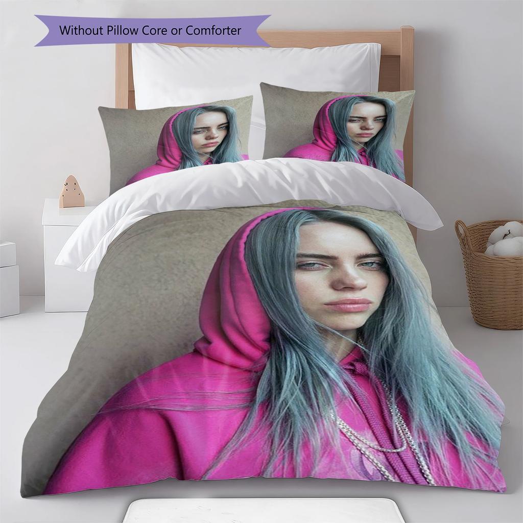 Billie Eilish Pattern Bedding,Quilt Set Quilt Cover Pillowcase Home Birthday Gift (1 * Duvet Cover + 2 * Pillowcase, Without Core)