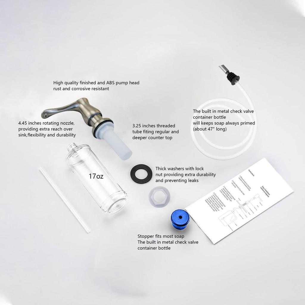 Ręczny dozownik mydła kuchennego z butelką 500 ml i silikonową rurką 120 mm