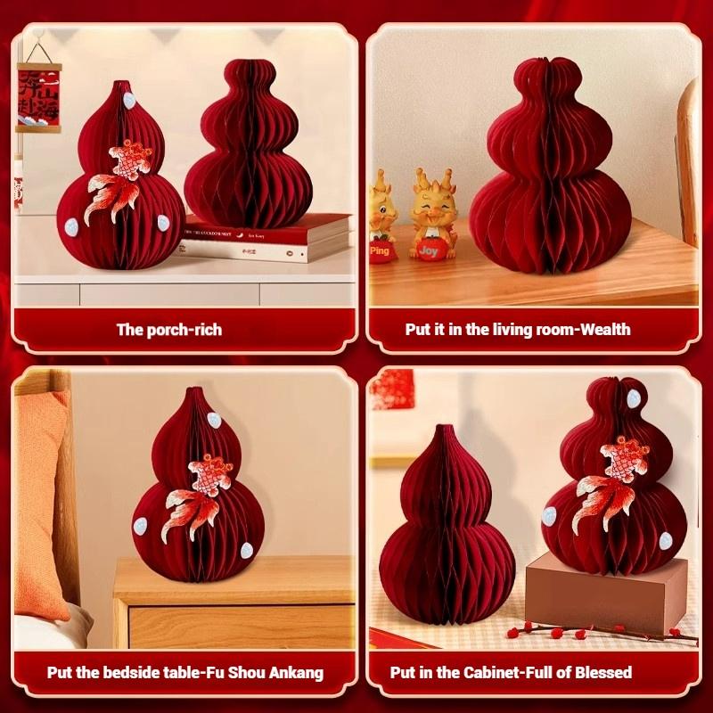 3D Honeycomb Balls Ornaments Red Gourd Housewarming Wedding Room Decoration Carft Chinese New Year Spring Festival Decor