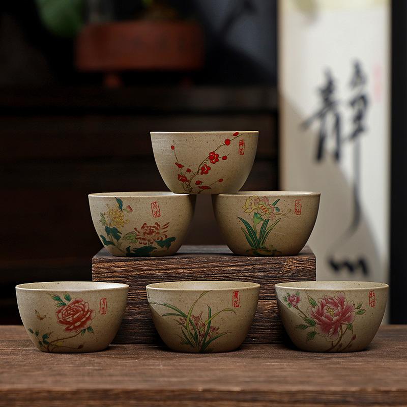 6pcs 70ml Kung Fu Little Tea Cup Household Ceramic Tea Cup Chinese Coarse Pottery Tea Bowl Drinking Utensils Teaset Accessories