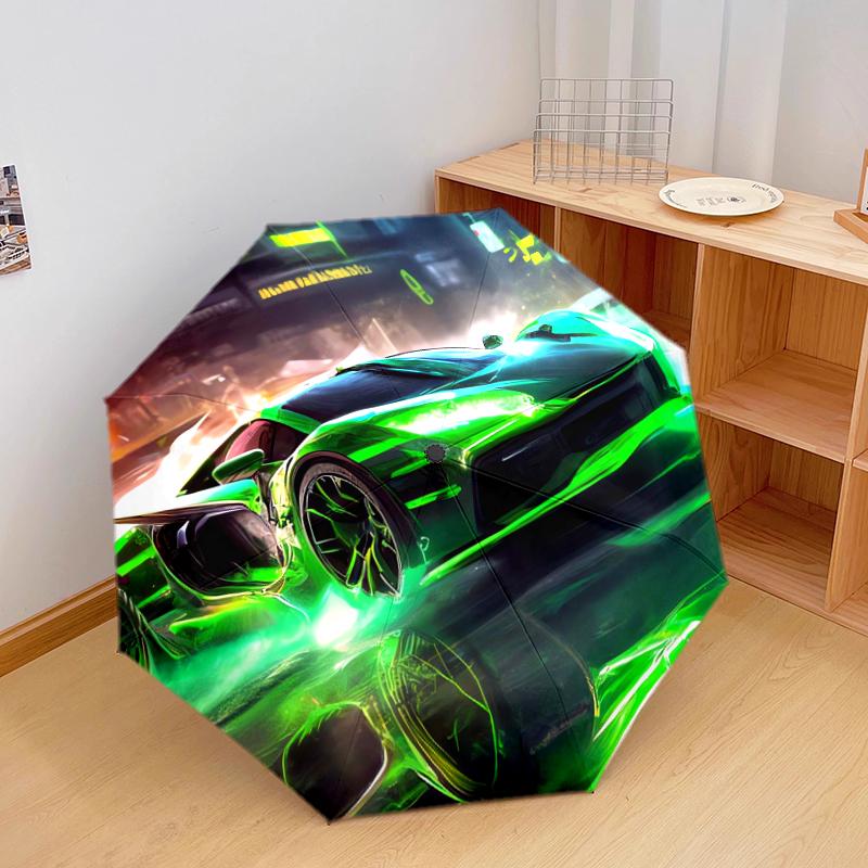 1 PC Automatic Folding Umbrella - Cool sports car Pattern, Portable & Foldable Design with 8 Ribs, Christmas Birthday Gifts