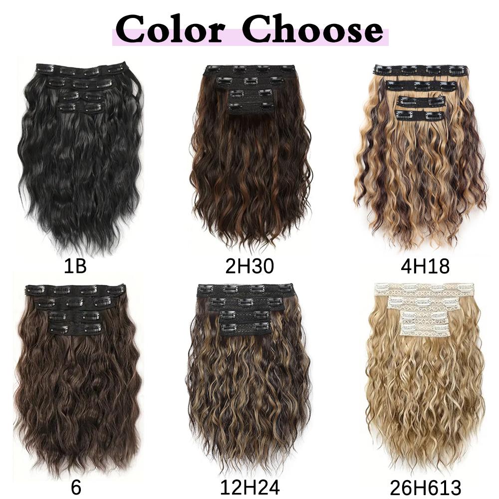 XINRAN Synthetic 4PCS  Invisible Lace Clip In Hair Extensions Short Wavy Natural Thick Hairpieces For Women Daily Wear