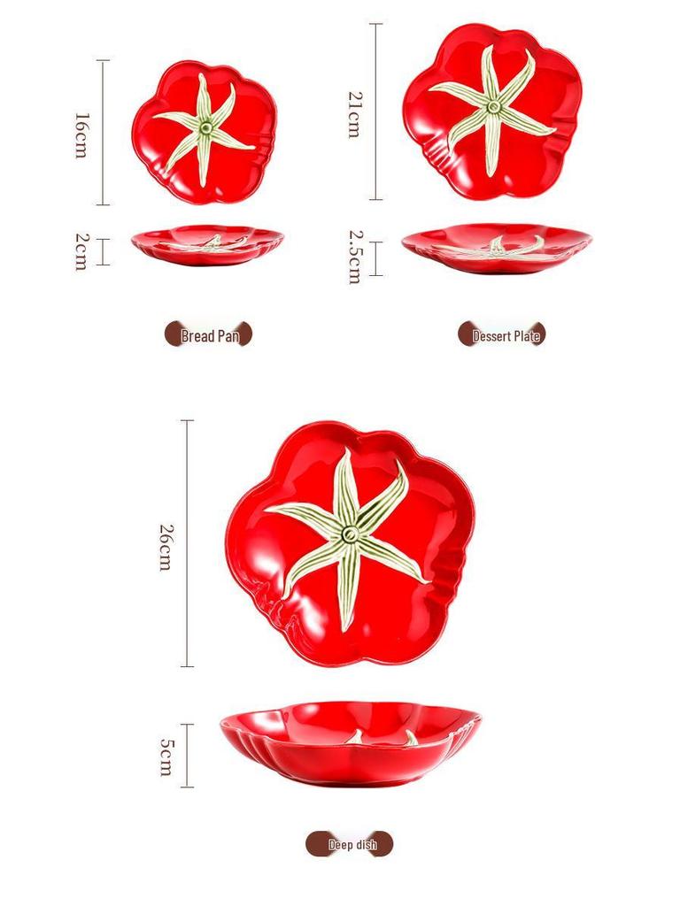 Tomato Ceramic Tableware: Tomato-Shaped Dinner Plates, Heart-Shaped Dessert Bowls, Festive Fruit Plate, Red Storage Jar.