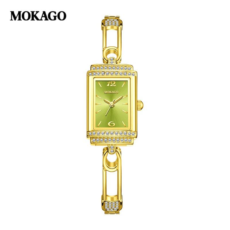 OFNS Women's Luxury Square Leather Strap Watch - Waterproof Quartz with Diamond Detailing