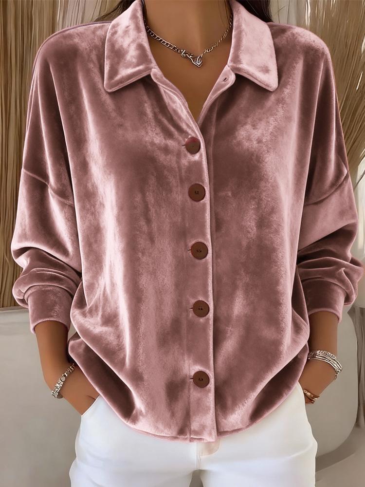 Women's Velvet Shirt with Lapel Collar In Multiple Colors