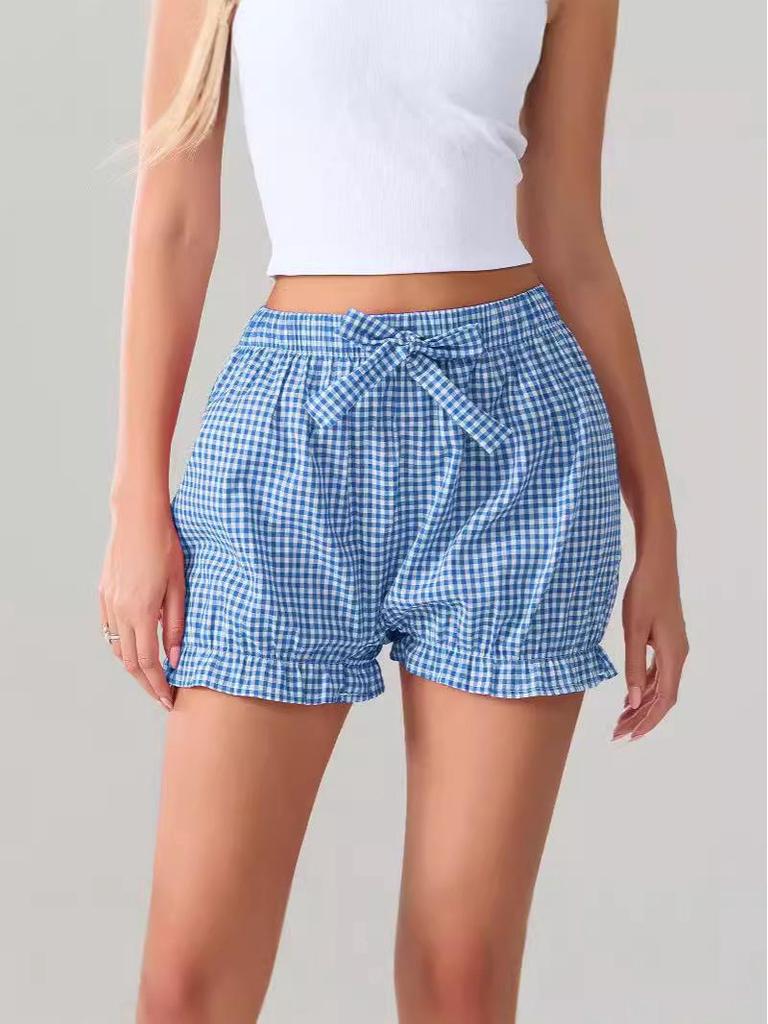 European and American Plaid Bow Hot Girl Shorts