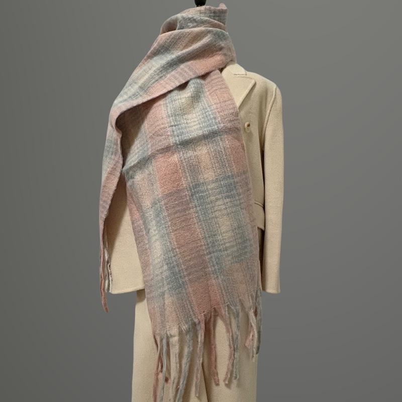 Women's Faux Cashmere Plaid Scarf - Korean Style, Thick & Warm Autumn/Winter Shawl