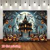 2D flat banner 1 Halloween party background banner evil pumpkin bat creepy castle.PMJ
