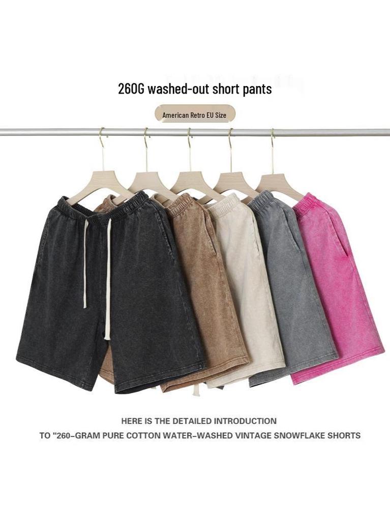 Herren Hong Kong Stil Vintage Gewaschene Baumwollshorts – Trendy, Locker, Vielseitig, 260g Fünf-Punkt Lässiger Stil