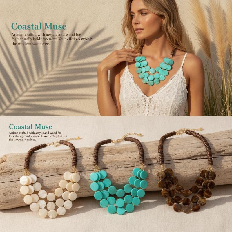 2026 Collana Multistrato Trendy Geometrica Rotonda con Perline Acriliche e di Legno Fatta a Mano Gioiello da Collo Estivo per Donna