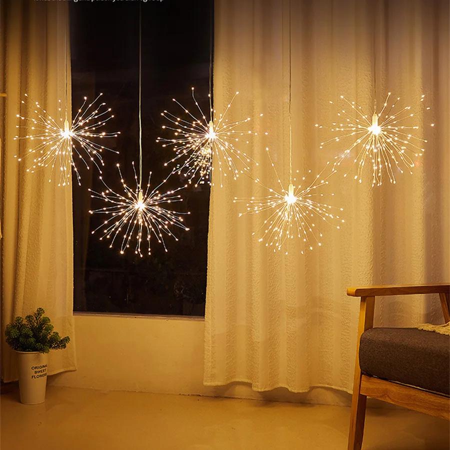 5 IN 1 Plug in Firework Lights 600 LED Starburst Lights Outdoor Christmas Garland LED Twinkle Fairy Light for Tent Porches Decor