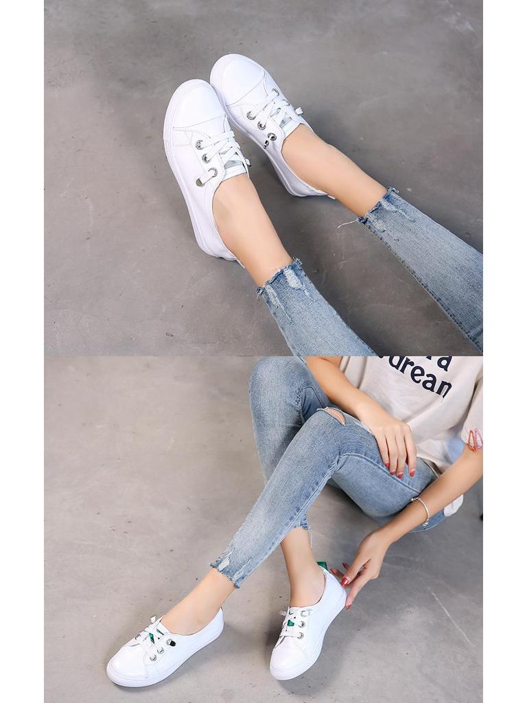Women's White Genuine Leather Flats - 2023 Korean Style. Versatile, Trendy, Plus Size Casual Shoes for Spring/Summer.