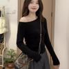 Neues schickes asymmetrisches schulterfreies Modal-Langarm-Top - Frühling & Herbst