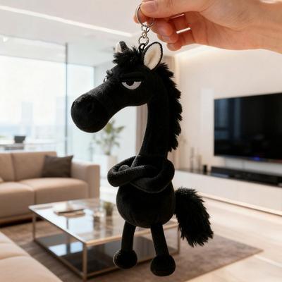 Yousheng Plush Horse Keychain Stuffed Cool Black Horse Pendant 2026 Year of The Horse Mascot Bag Charm for Backpack Purse Wallet Handbag
