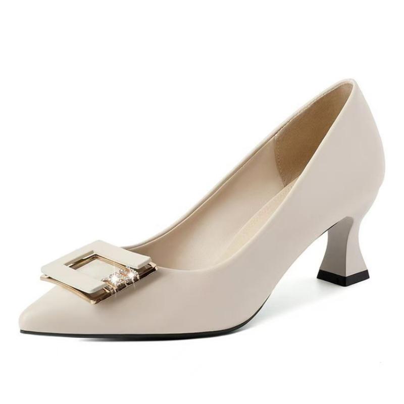Four Seasons Black High Heels Femininity Premium Wedding Banquet Shoes Thick Heels Not Tired Leather Shoes New Single Shoes