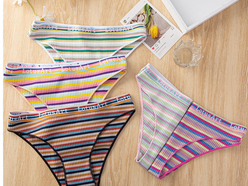 3PCS/Set Women Cotton Seamless Panties for Female Underwear Panty Sexy Colorful Striped Lingerie Letter Waist Brief