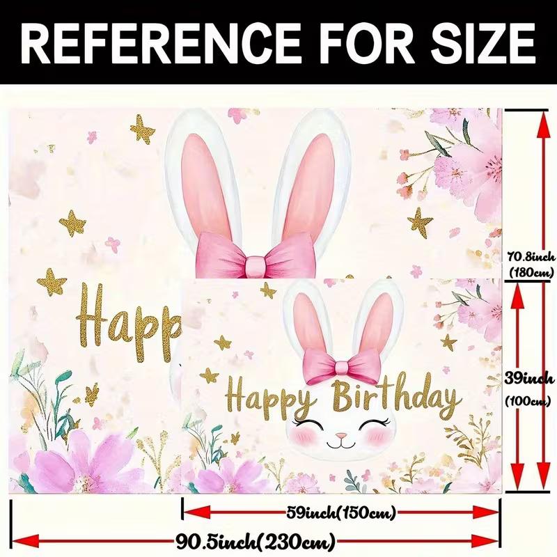 

2D Pink Bunny Themed Birthday Backdrop 2 Sizes Available Party Background 47.2x31.5inch/120*80cm