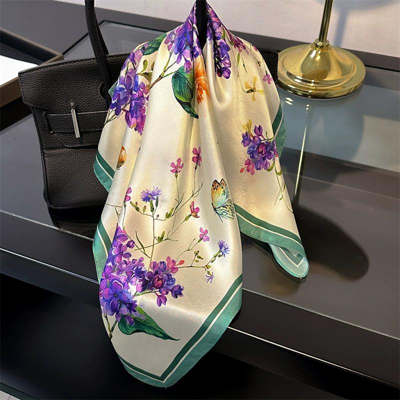 53cm Square Scarf 100% Pure Real Silk Scarves for Women Foulard Fashion 2025 Floral Brand Print Shawls Hijab Bandana Headband