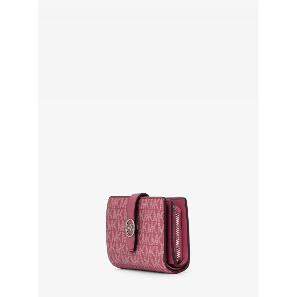 Michael Kors Greenwich Tab Zip Around Wallet Medium Mk Signature 35f5sgrf6v653 Rosewood