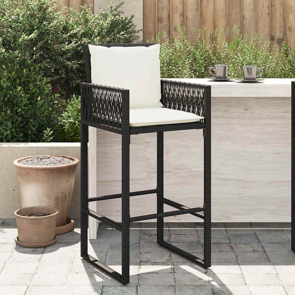 Garden Bar Stool with Cushions 2 pcs Black Poly Rattan