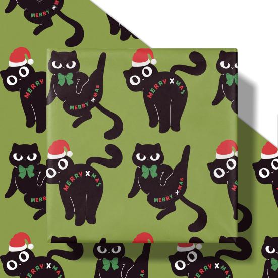 Christmas Cat Wrapping Paper 16.4 Ft Cute Black Cats Gift Wrap Roll Holiday Gift Wrap for Boys Girls Cat Lovers Christmas Party