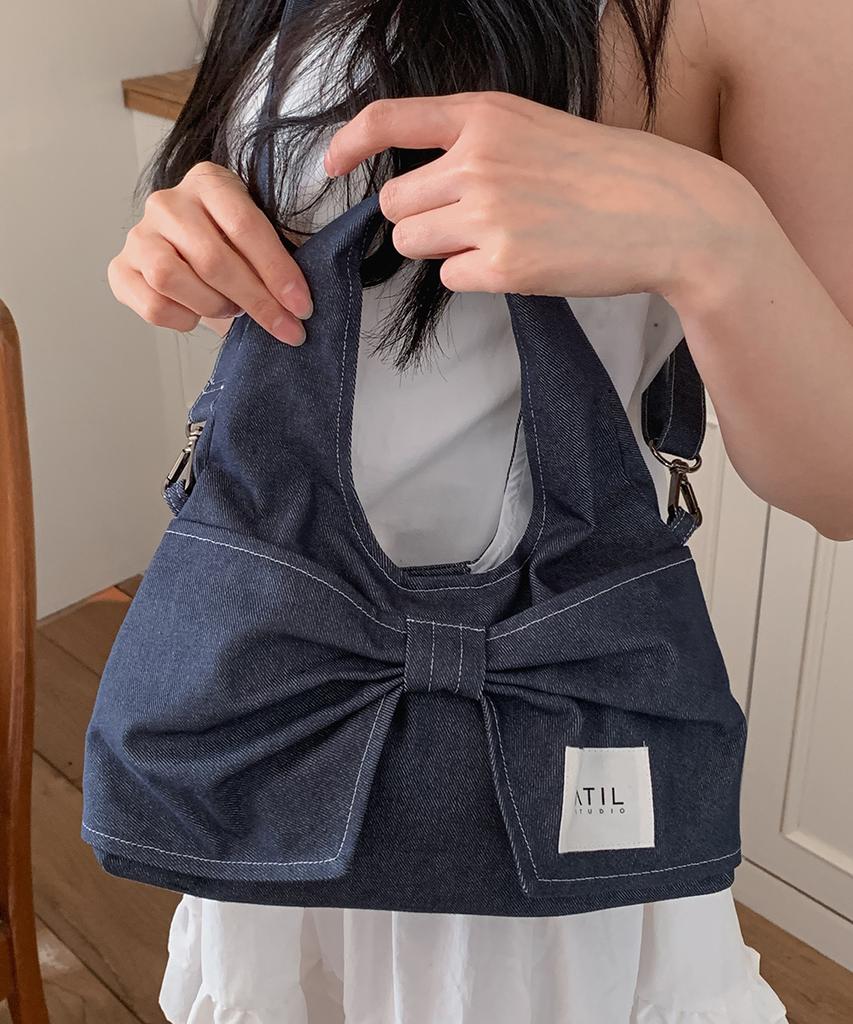 Atil Studio Denim Dewey Mini Ribbon Dot Shoulder & Crossbody Bag _ Musinsa Edition [Blue]