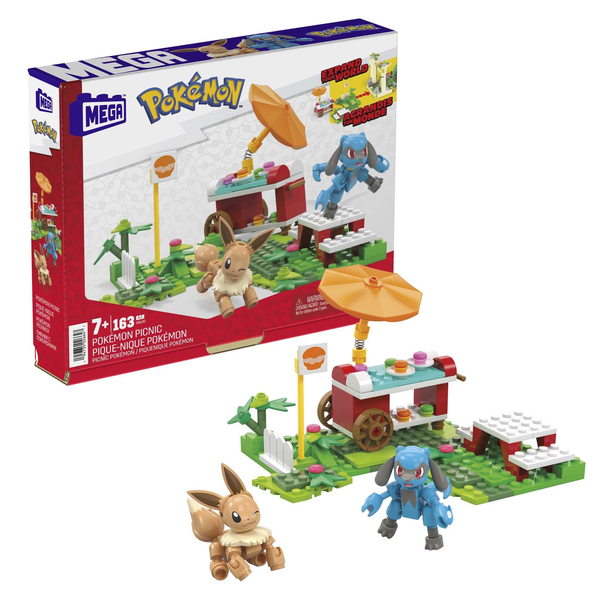 

MEGA Pokémon Adventure World Hillside Picnic with Eevee and Riolu - Parasol and Table Set - [163-Piece Block Set] [Ages 7 and Up] HDL80