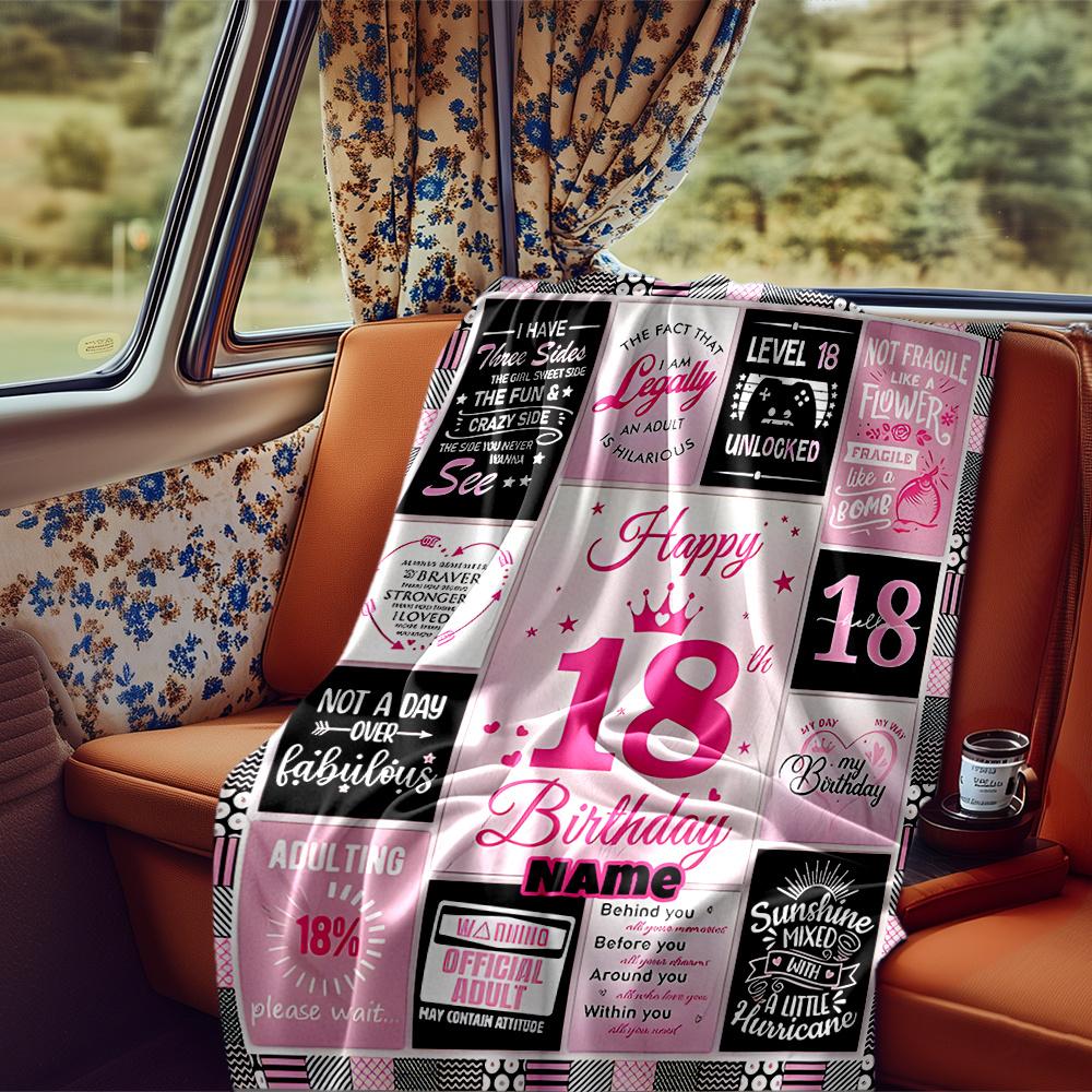 Happy 18Th Birthday Customizable Blanket Customize Your Name Comfortable Great For Picnics Outdoor Travel And Camping Sofa Office Four Seasons