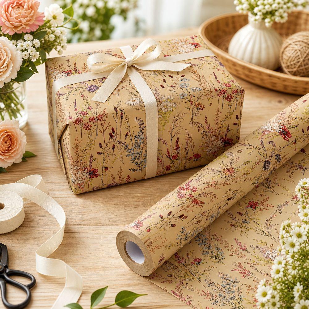 Vintage Wildflower Wrapping Paper Rustic Style Botanical Wrapping Paper Present Wrapping