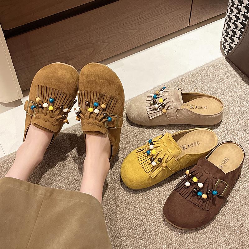 2025 Spring-autumn  Fashionable One-piece Thick-soled Height-increasing Half-heeled Shoes Women's Retro-style Headband Slippers