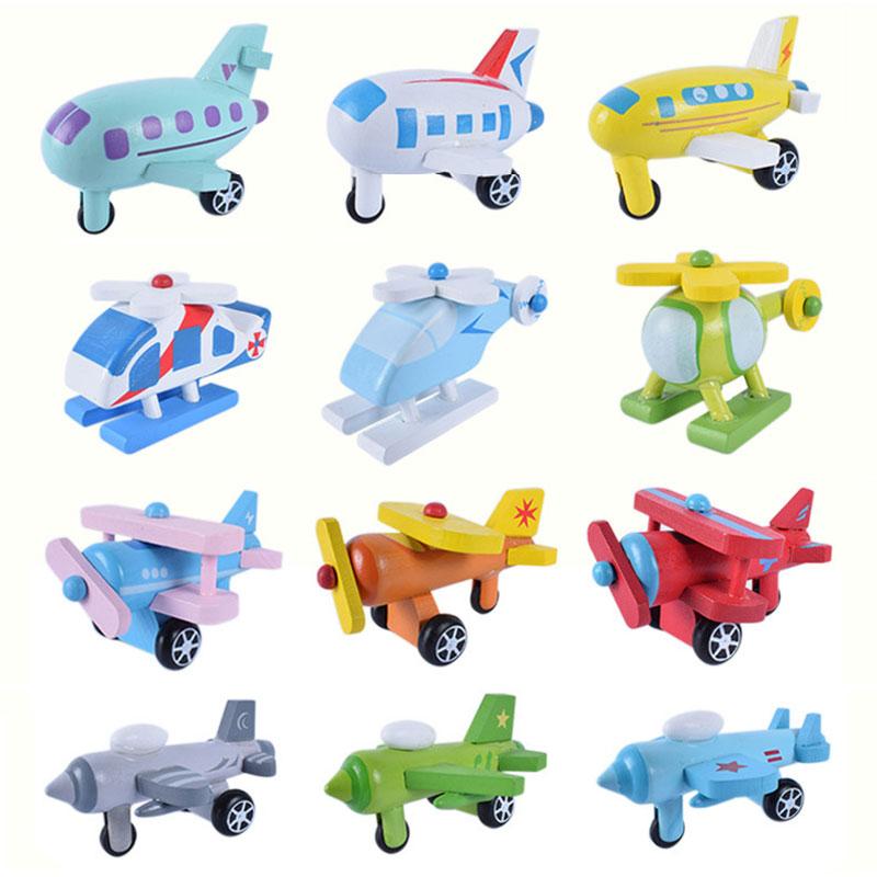 12PCS Set Mini Wooden Car Airplane Model Toy Simple Style Decoration Color Wooden Car Airplane Mini Educational Toy For Children