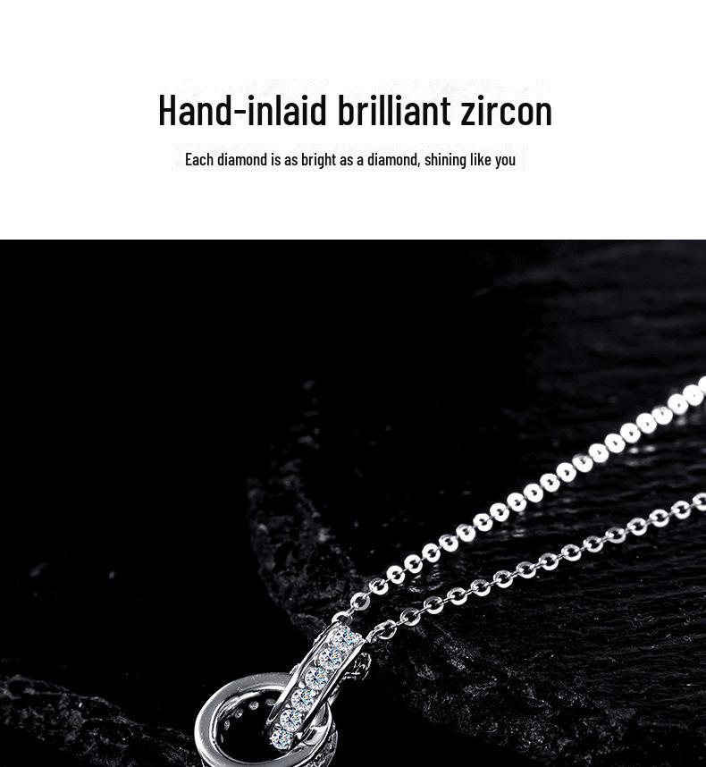 Stylowy Damski Naszyjnik Podwójny Pierścień Obojczyk - Wszechstronny, Niszowy Design, Wysokiej Klasy Srebrna Biżuteria