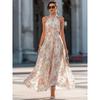 Elegante Vestido Maxi Floral con Cuello Halter para Mujer 2026, Vestido Largo de Gasa Fluido sin Mangas, Ropa de Playa y Fiesta de Verano