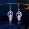 Retro Court Style Slightly Inlaid Colored Zircon Fringed Earrings Long Light Luxury Phoenix Temperament Earrings Earrings