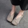 Johnature Retro-Echtleder, ausgehöhlt, atmungsaktiv, flache Schuhe, runde Zehen, lässige Damen-Slip-on-Schuhe