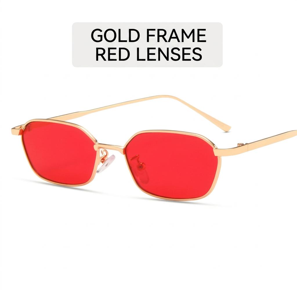 Vintage Retro Small Polygonal Sunglasses Lightweight Rectangle Metal Alloy Frame UV400 Protection Unisex Eyewear for Outdoor