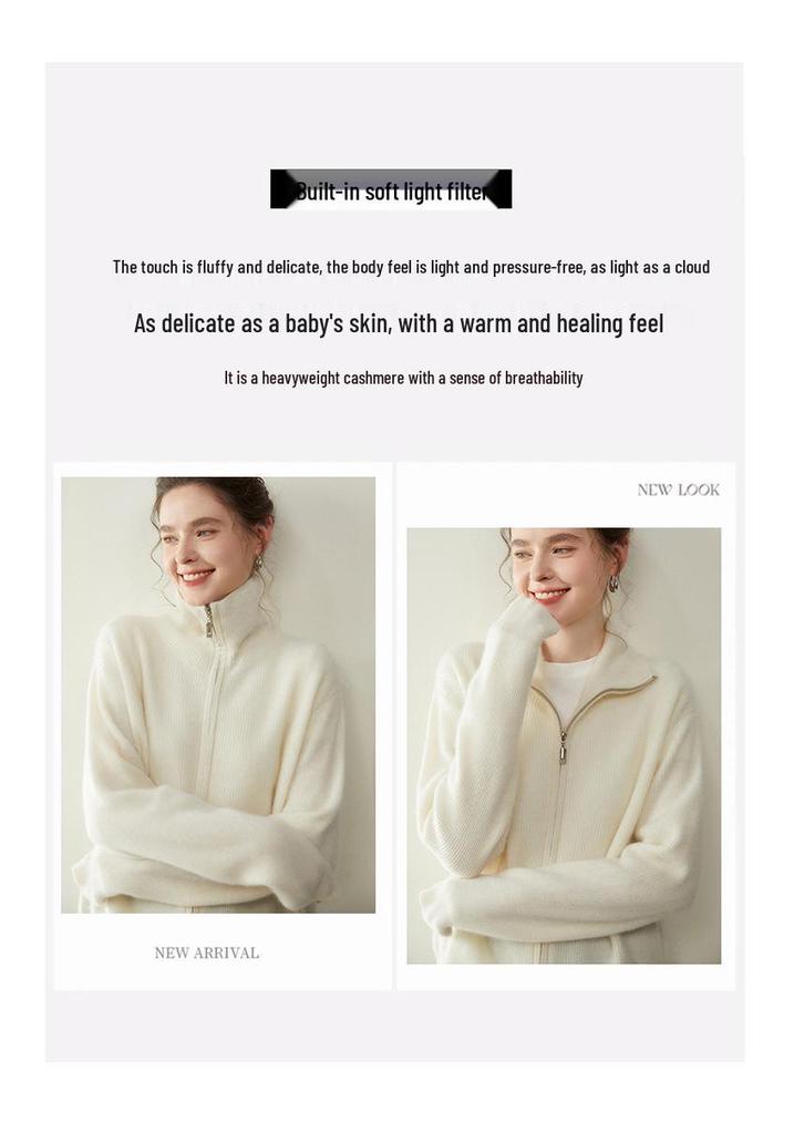 Women's Petite Cashmere Zip-Up Cardigan Sweater - Autumn/Winter Knitwear Collection