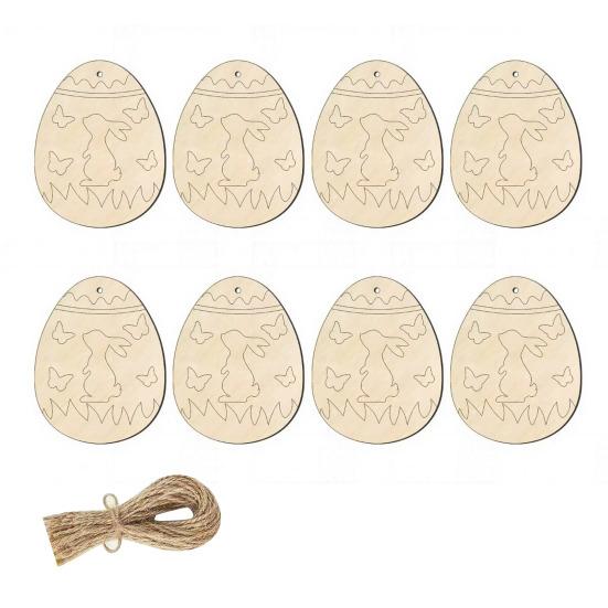 8 ks Dřevěná velikonoční vajíčka Závěsná dekorace Ručně vyráběná Dětské DIY Malování Nedokončená vajíčka Ozdoba Sváteční párty Dekorace Přívěsek