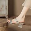 H368-1 Silver high-heeled slippers with rhinestones open-toed summer sandals female transparent crystal heel