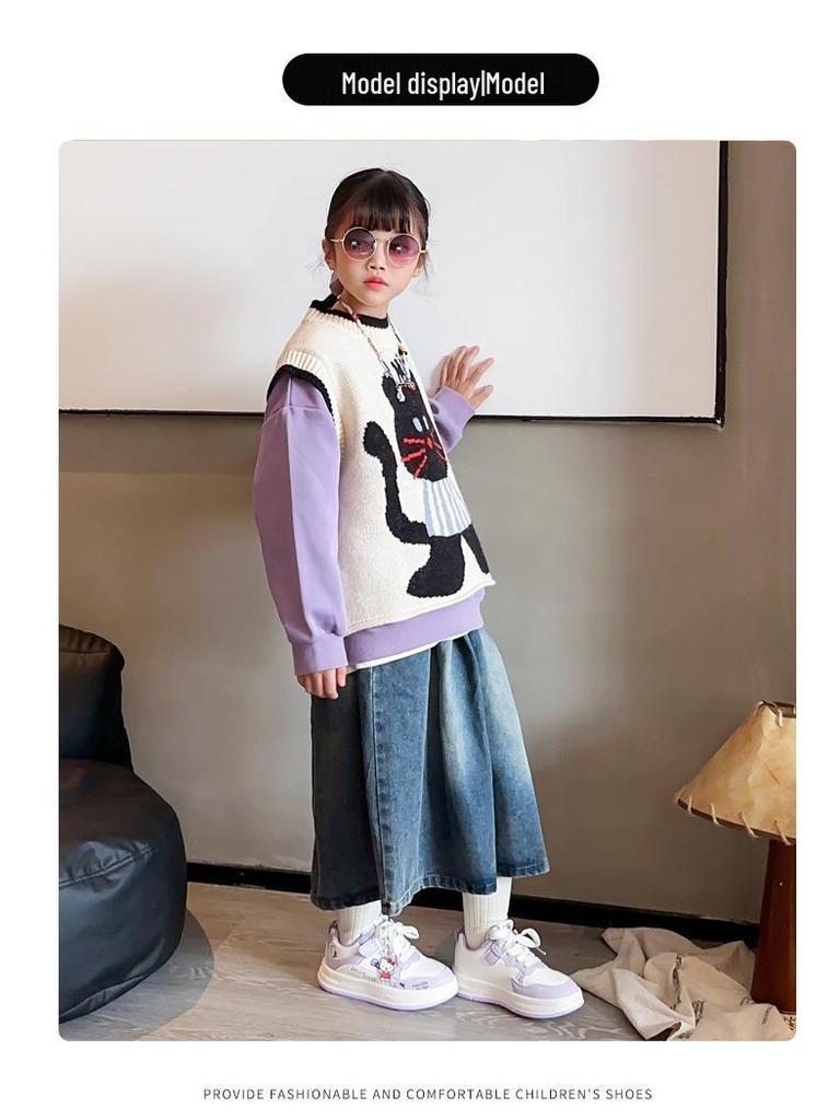 Stylische lässige Skate-Schuhe für Mädchen mit Katzenmotiv für Frühling 2026 - Perfekt für Grund- und Mittelschüler