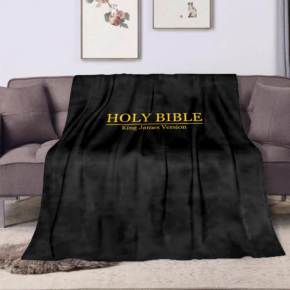 Holy Bible Cover Design, Black & Gold Patterned flannel blanket perfect for the bedroom living room, sofa, or a little nap