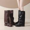 Retro Round Head MM Large Size Fat Locomotive Boots New Stacking 2025 Western Thick Heel Martin Boots Autumn and Winter Folds