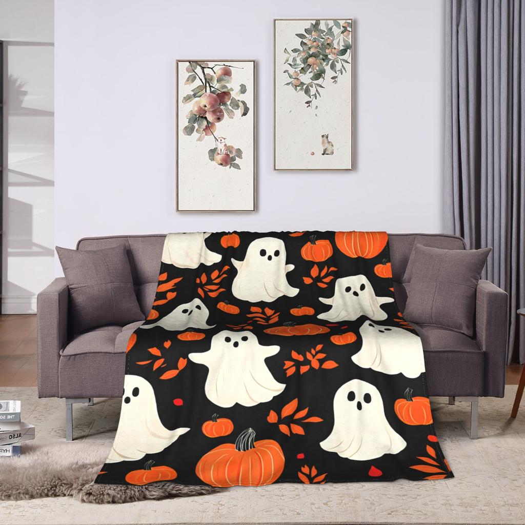 Halloween Blanket Coral Fleece Plush Witch Hat Black Bat Pumpkin Ultra-Soft Throw Blankets for Bedding Office Plush Thin Quilt