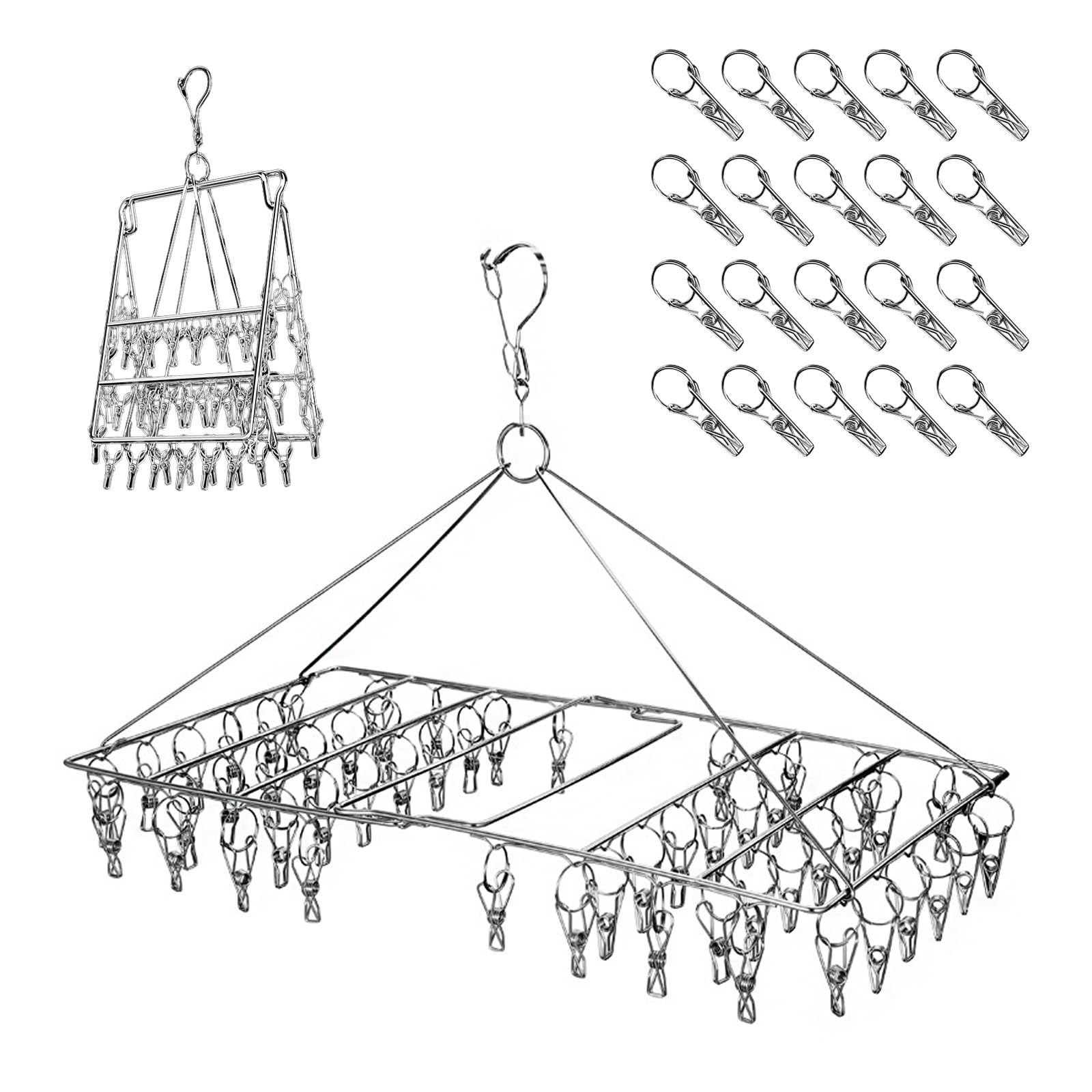 BTtime Stainless Steel Clothes Peg Clothes Clothes Clothes Drying Convenient 52 Pegs 20 Spare Pegs Hanger, Pegs, Hanger, Rack, Foldable, Storage, +