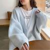 Large Pocket Knitted Women Cardigan Korean Autumn Loose V-neck Solid Color Versatile Sweaters Temperament Casual Coat