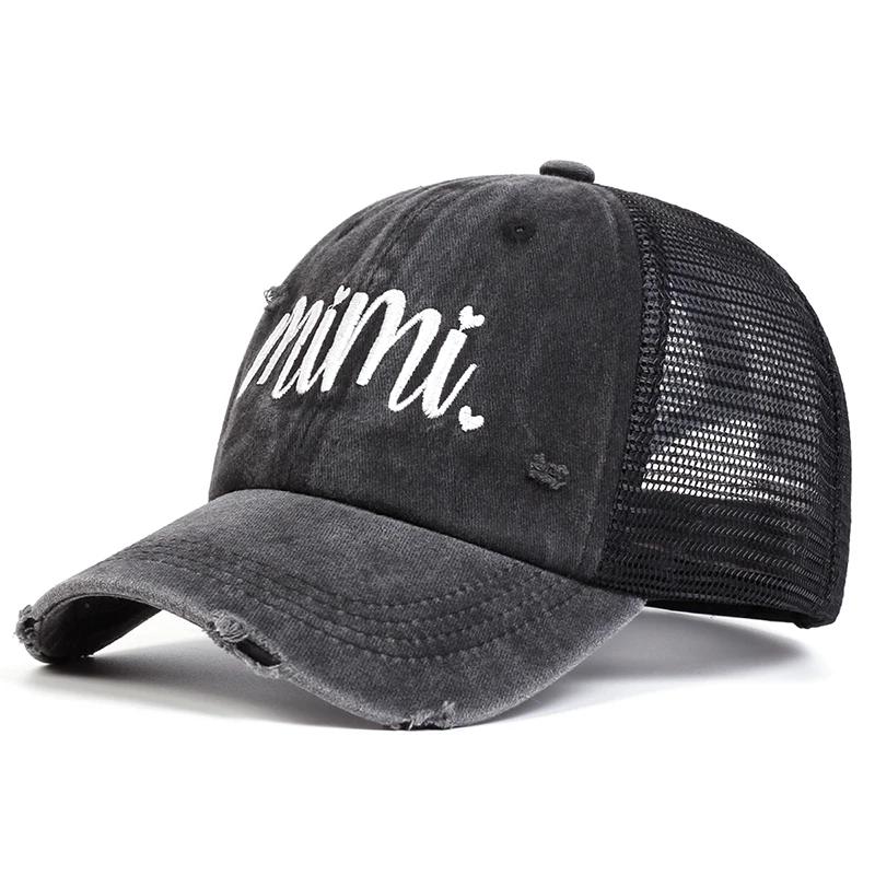 Unisex Mimi Gigi Stickerei Waschbare Baseball-Netzkappen Frühling und Herbst Outdoor Verstellbare Lässige Hüte Sonnenschutzhut Sportkappe black