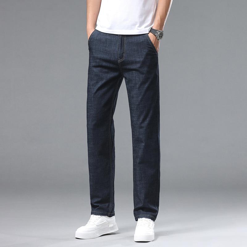 Lightweight summer men s denim business trousers: slim-fit, straight-leg, versatile men s trousers 28 чёрный