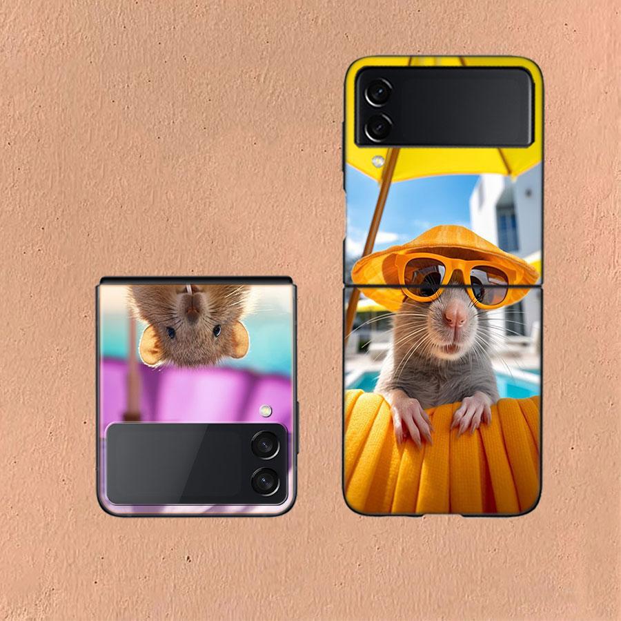Cute Hamster Coque For Samsung Z Flip7 6 Galaxy Case Shockproof Z Flip5 Z Flip3 4 5G Hard Cover Phone TPU PC Hard Funda