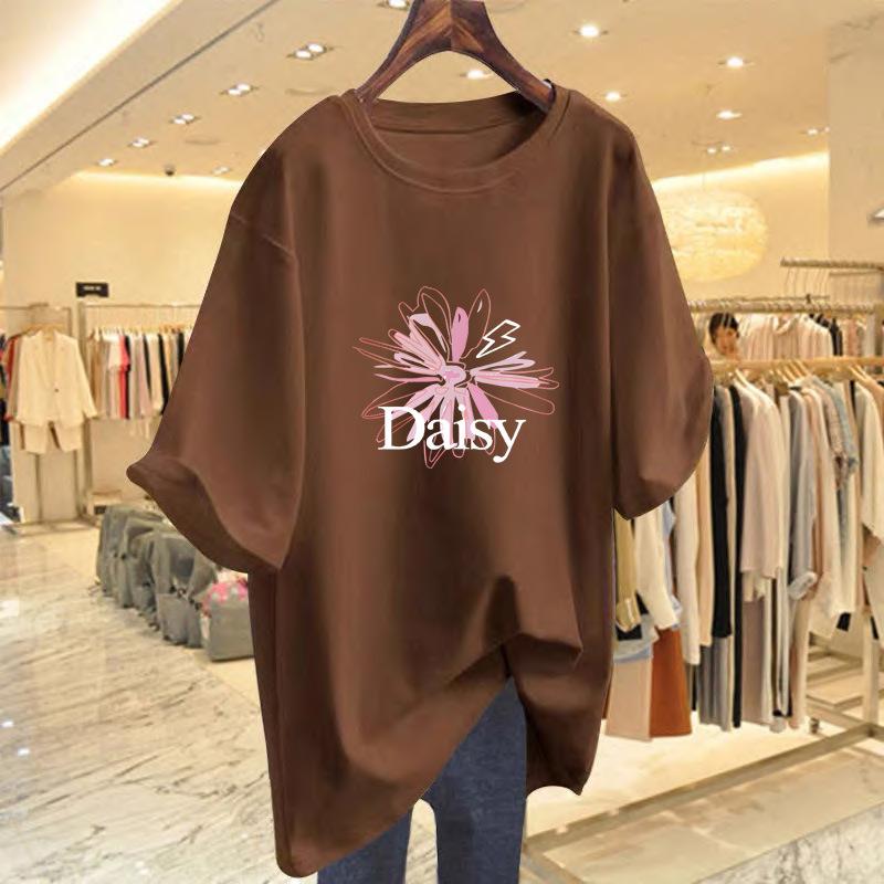 

White short-sleeved t-shirt women s print loose-fitting inner letter summer bottoming shirt top XXXL