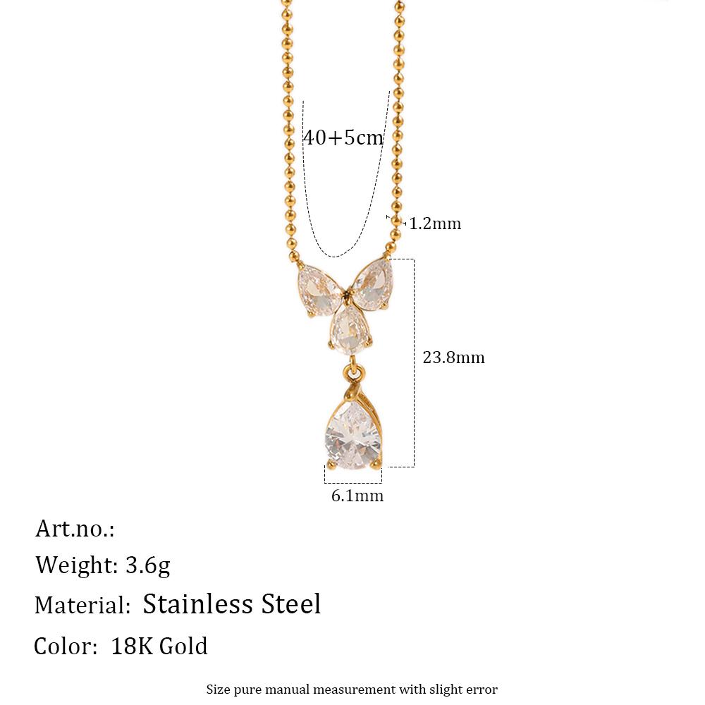 European and American Trendy Niche Design Exquisite Pendant Stainless Steel Plated 18K Gold Waterdrop Various Zircon Necklace